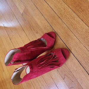 Red Fringe Open-Toe Women's Shoes